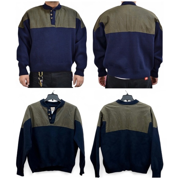 Filson $599 Navy/Green Merino Wool Waxed Henley Guide Sweater #710 Size XL